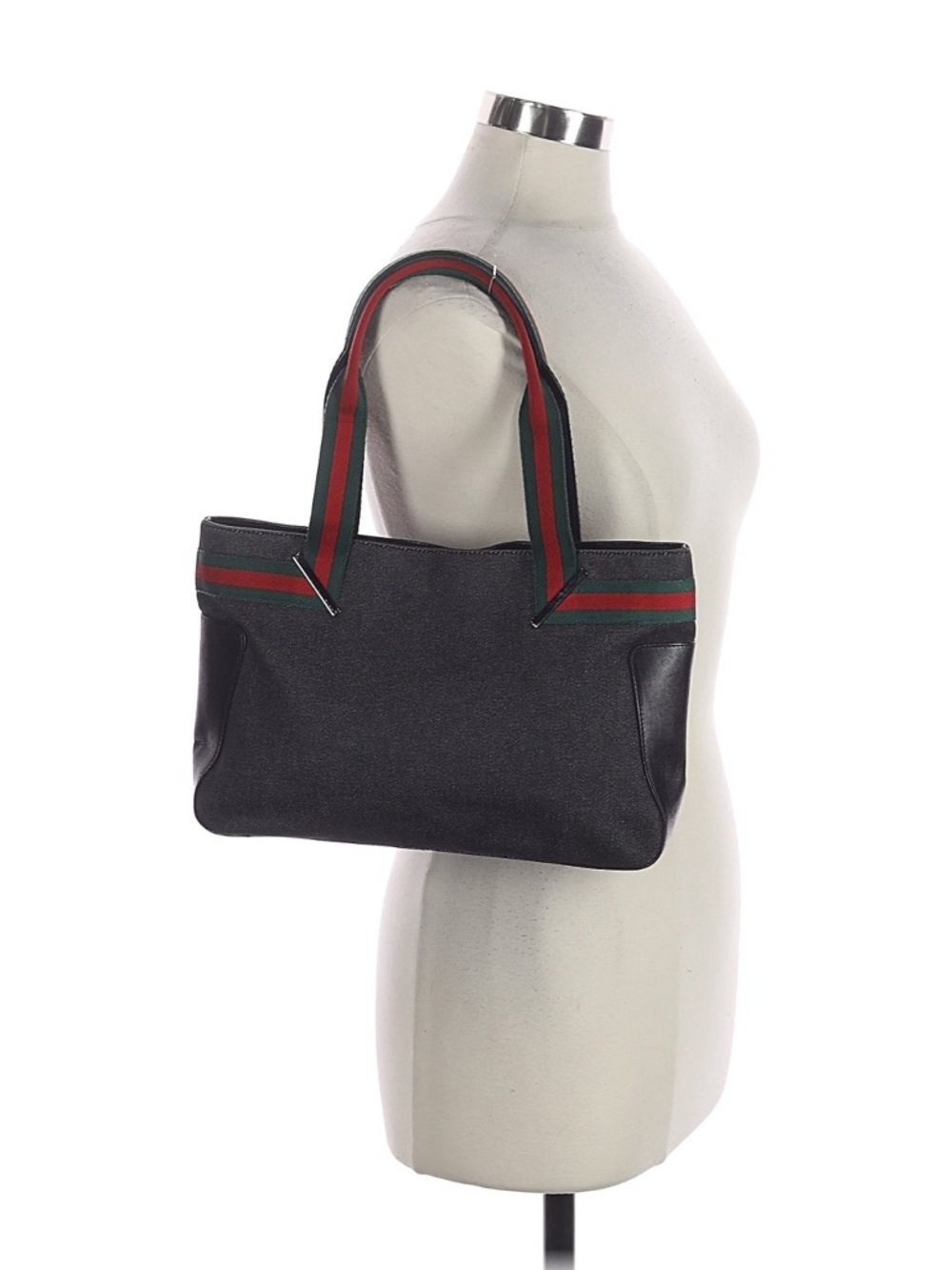 Gucci Black Shoulder Tote with Red & Green Webbing - Picture 2 of 11
